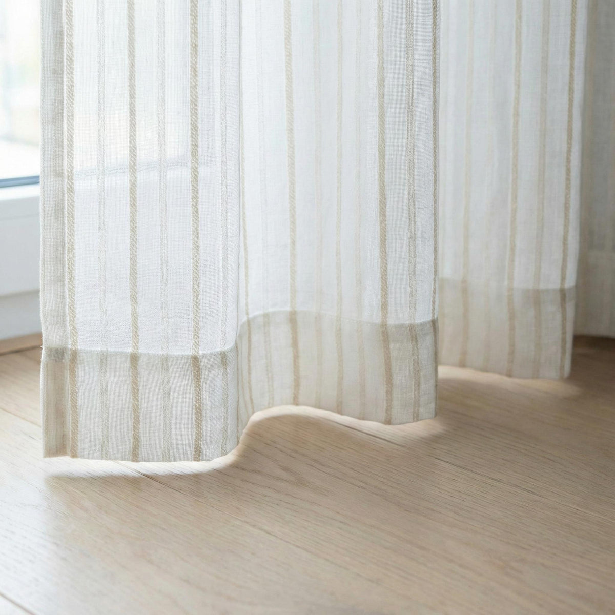 Embroidered Linen Sheer Curtain, Ivory White, Vertical Stripe, Custom Size — image 4