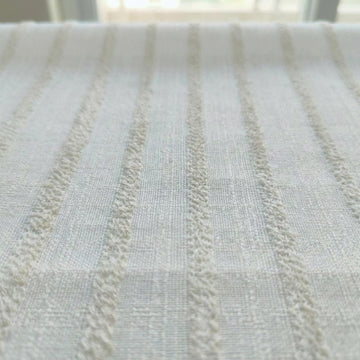 Embroidered Linen Sheer Curtain, Ivory White, Vertical Stripe, Custom Size — image 1
