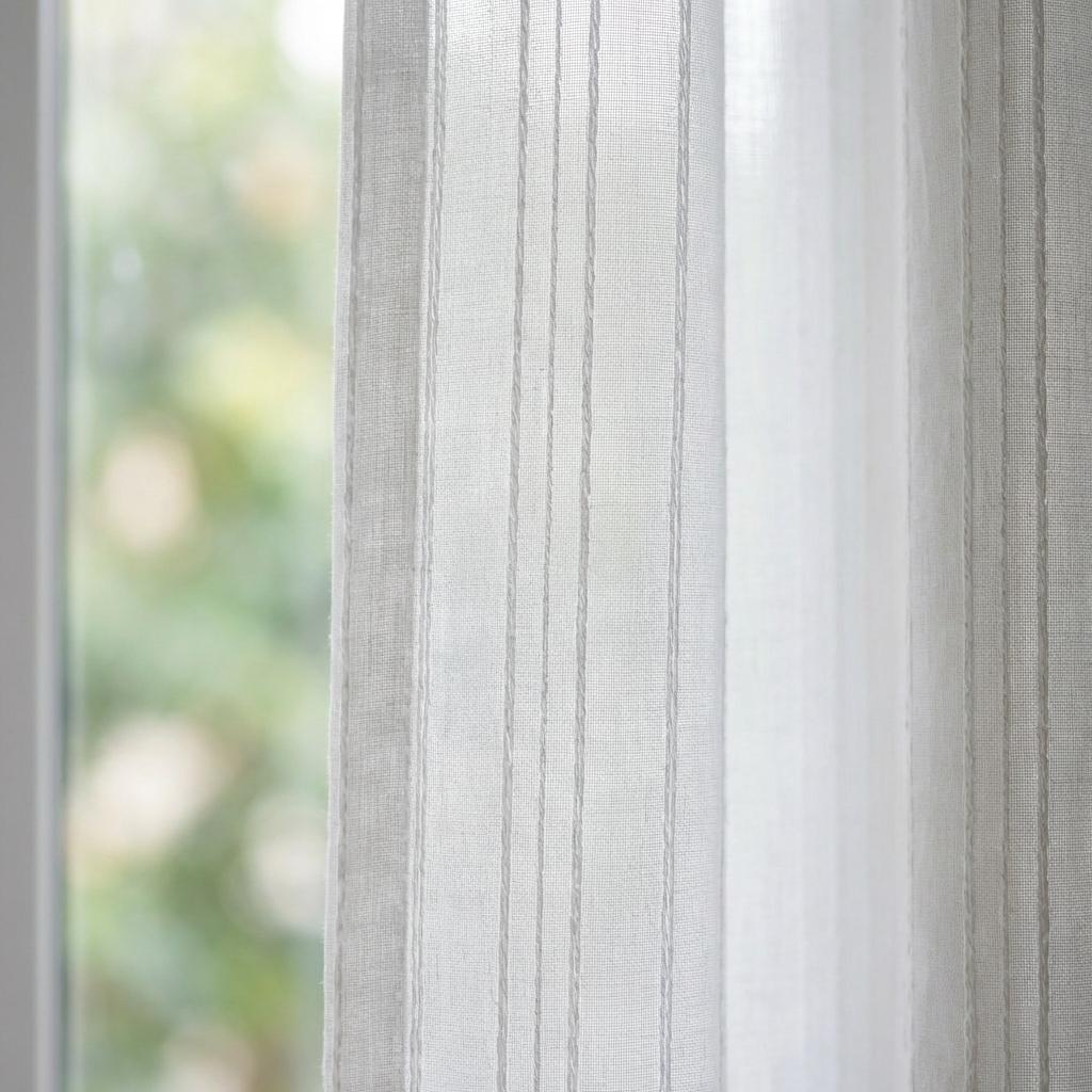 Embroidered Linen Sheer Curtain, Textured Stripe, Custom Size — image 4