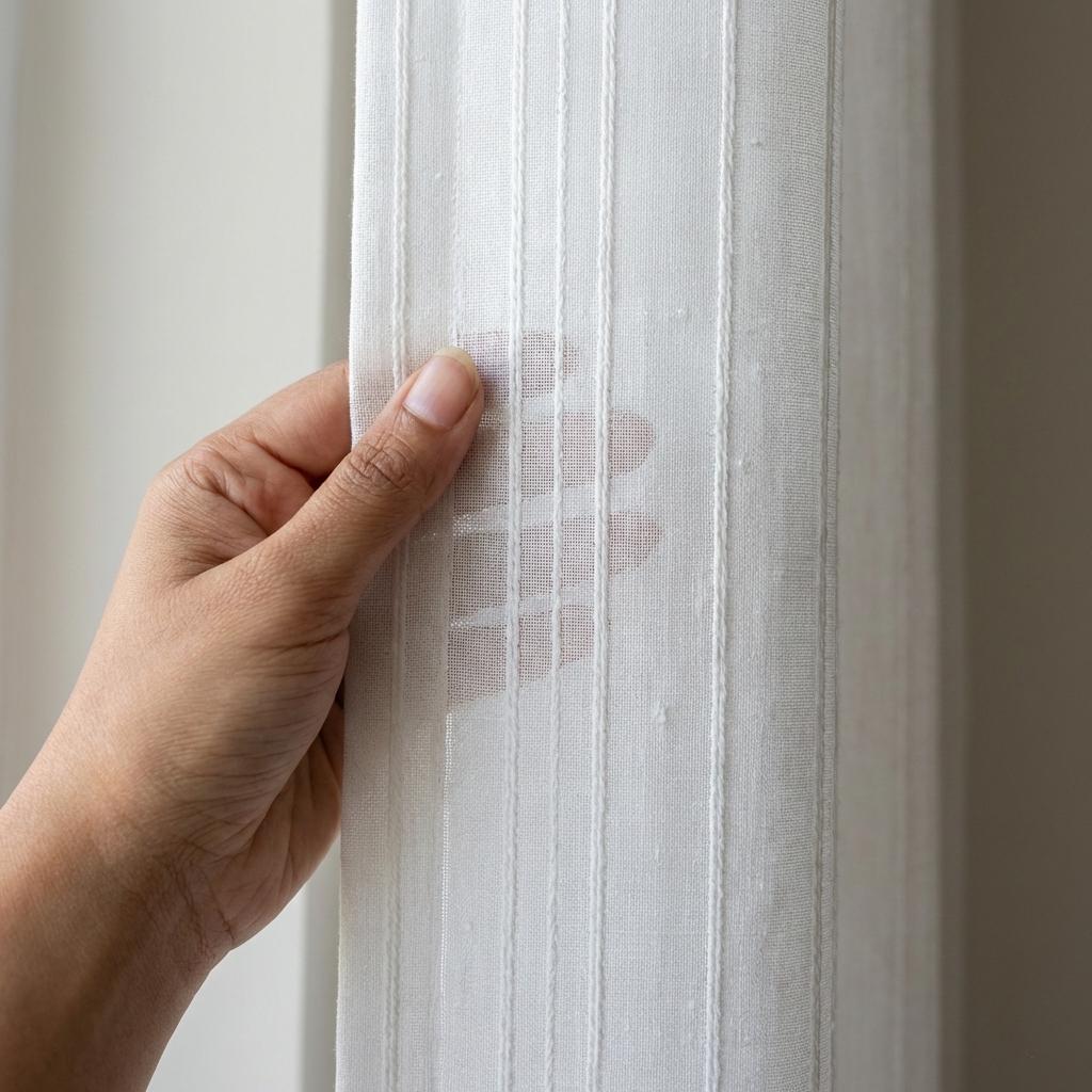 Embroidered Linen Sheer Curtain, Textured Stripe, Custom Size — image 1