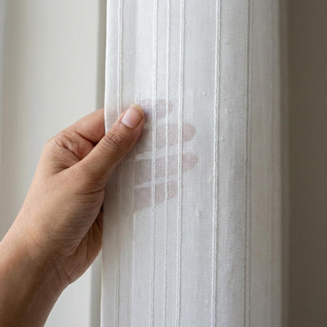 Embroidered Linen Sheer Curtain, Textured Stripe, Custom Size — image 1