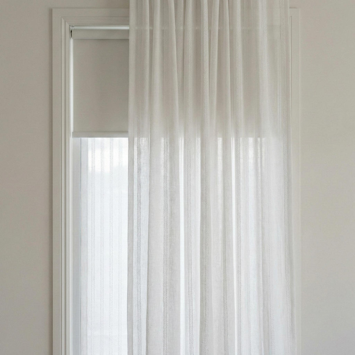 Embroidered Linen Sheer Curtain, Textured Stripe, Custom Size — image 7