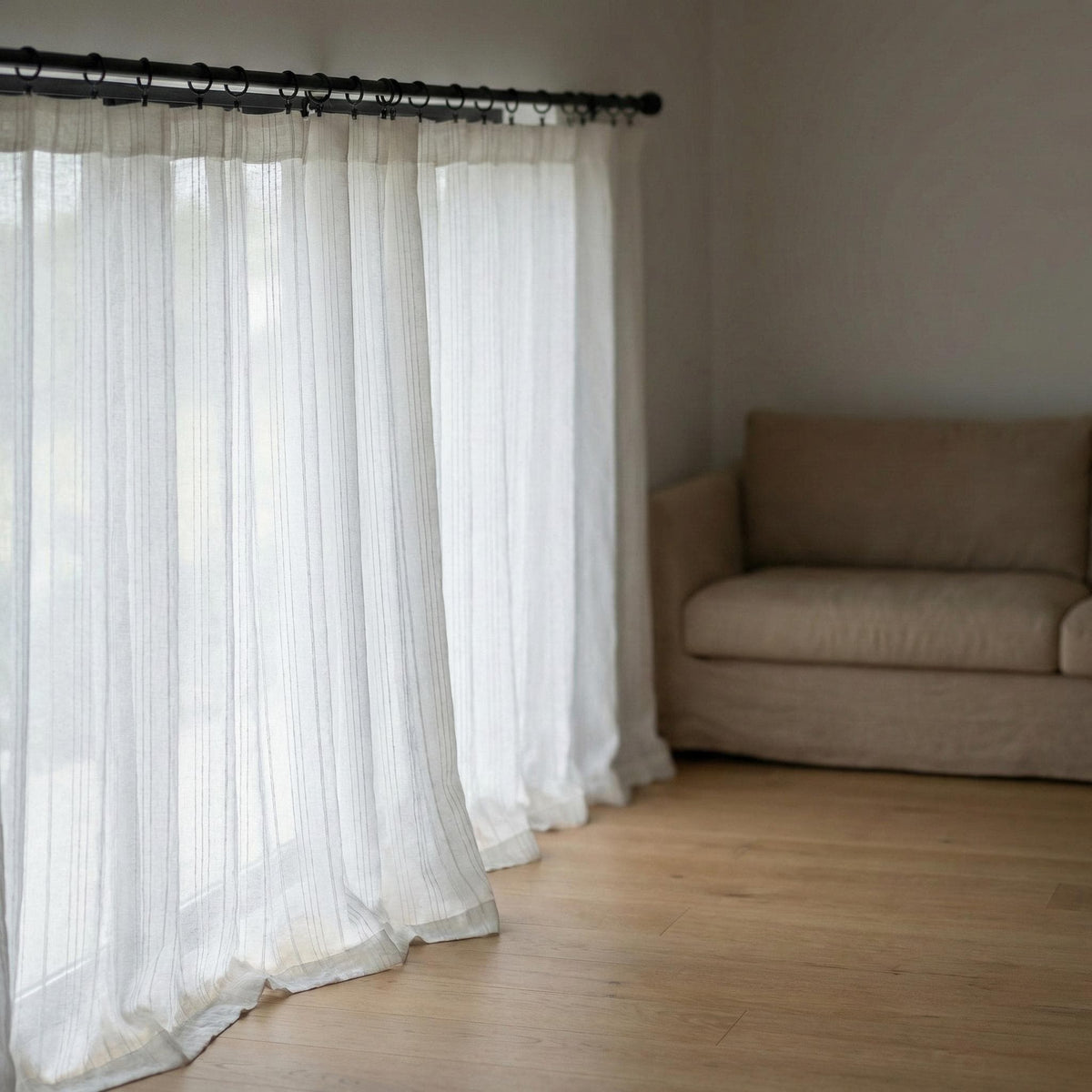 Embroidered Linen Sheer Curtain, Textured Stripe, Custom Size — image 8