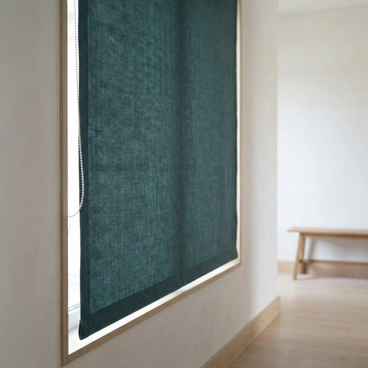 Teal Herringbone Linen Roman Shade, Custom Corded Window Blind, OEKO-TEX — image 6