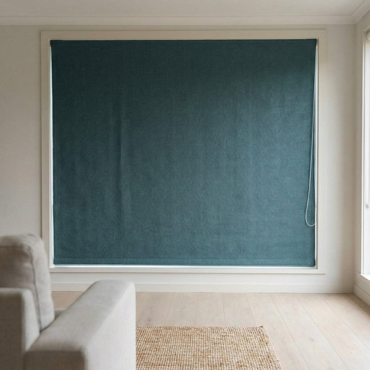 Teal Herringbone Linen Roman Shade, Custom Corded Window Blind, OEKO-TEX — image 5