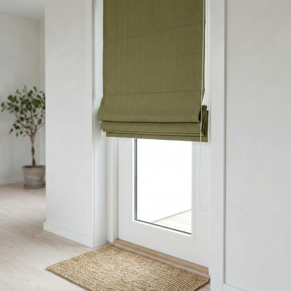 Moss Green Herringbone Linen Roman Shade, Custom Corded Window Blind, OEKO-TEX — image 4
