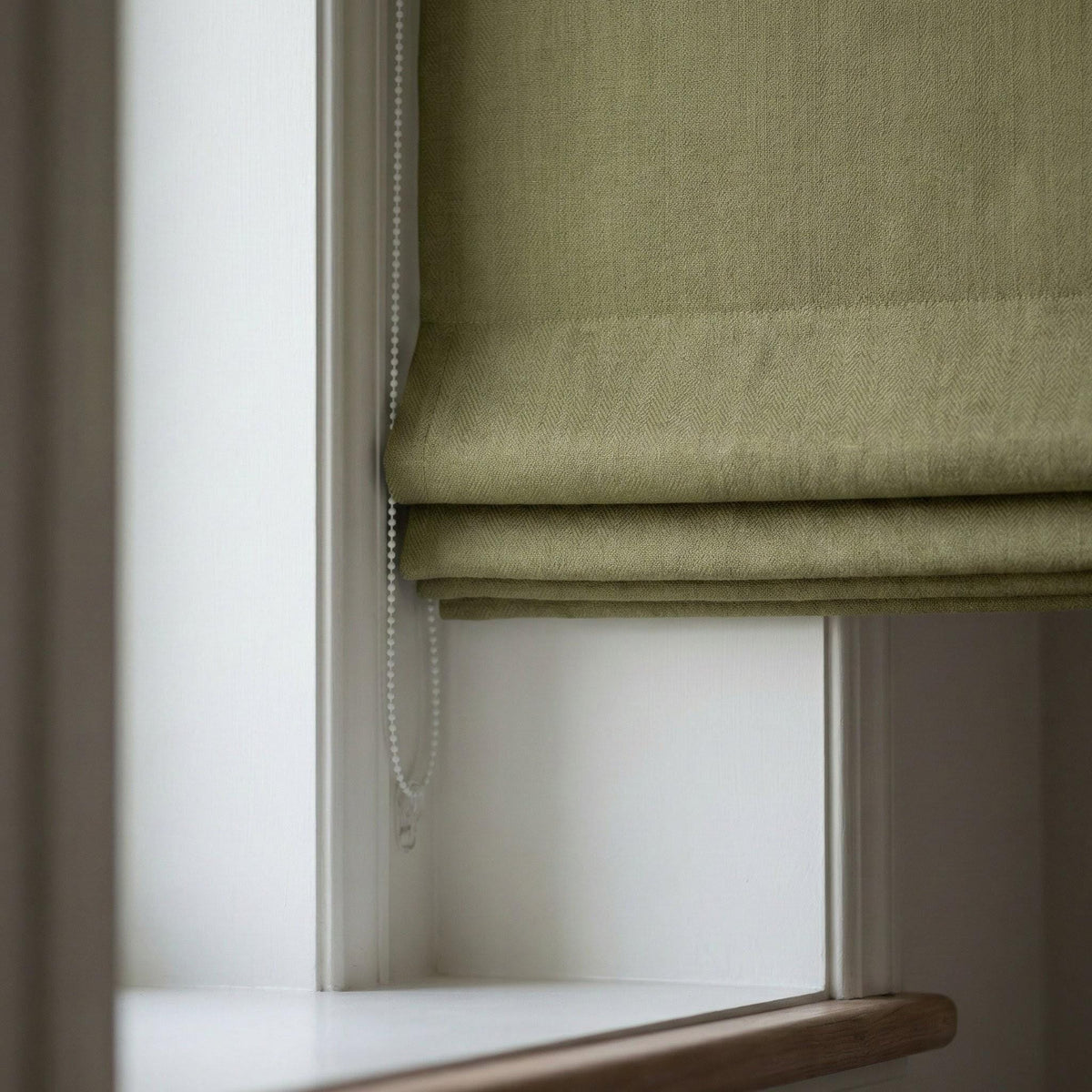 Moss Green Herringbone Linen Roman Shade, Custom Corded Window Blind, OEKO-TEX — image 2