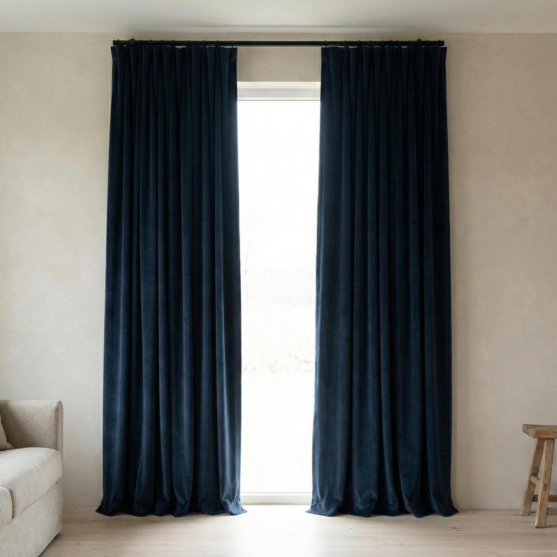 Navy Blue Velvet Curtains, 320 GSM Heavyweight, Blackout Options — image 1