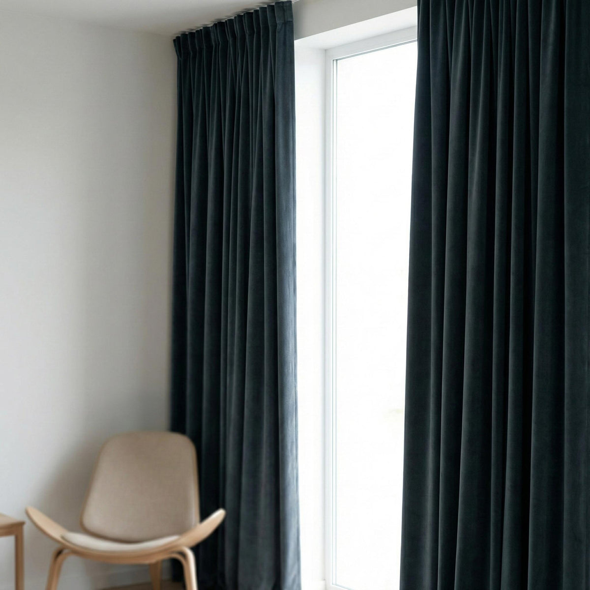 Slate Blue Grey Matte Velvet Curtains, Custom Size, Unlined/Cotton Lined/100% Blackout, Rod Pocket Back Tab Grommet Hooks Top — image 7