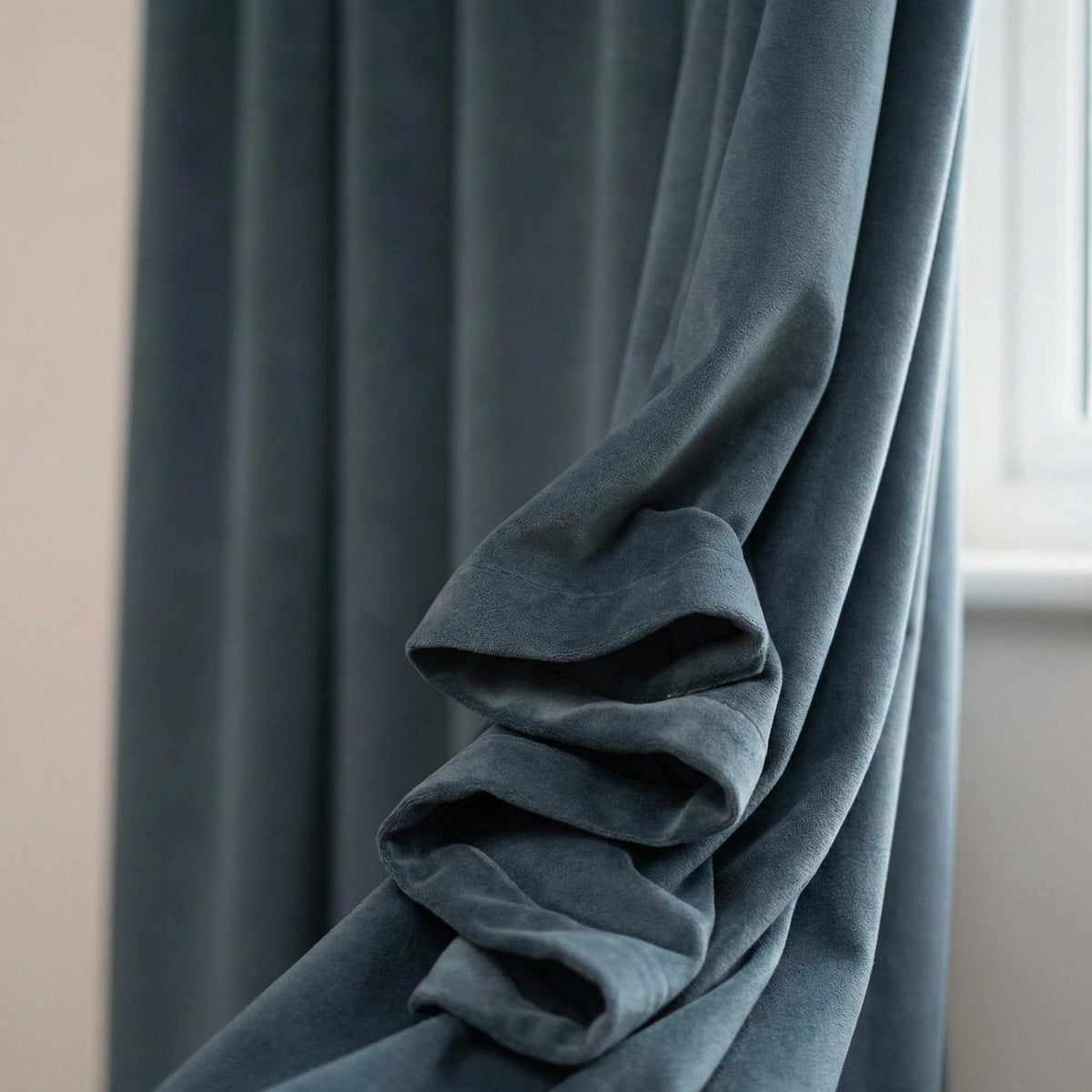 Slate Blue Grey Matte Velvet Curtains, Custom Size, Unlined/Cotton Lined/100% Blackout, Rod Pocket Back Tab Grommet Hooks Top — image 10