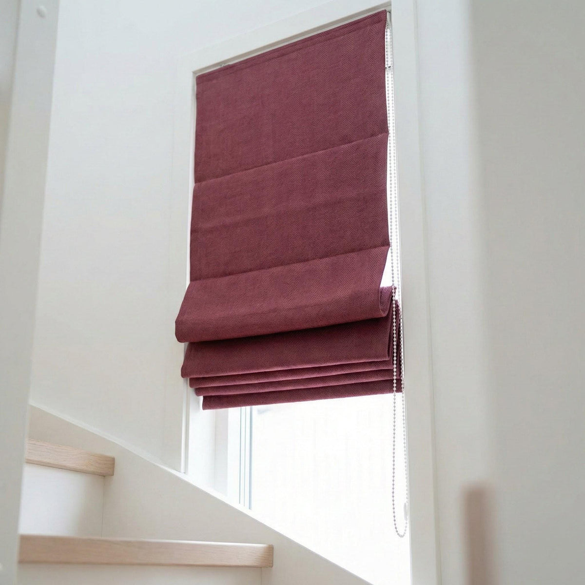 Burgundy Herringbone Linen Roman Shade, Custom Corded Window Blind, OEKO-TEX — image 4