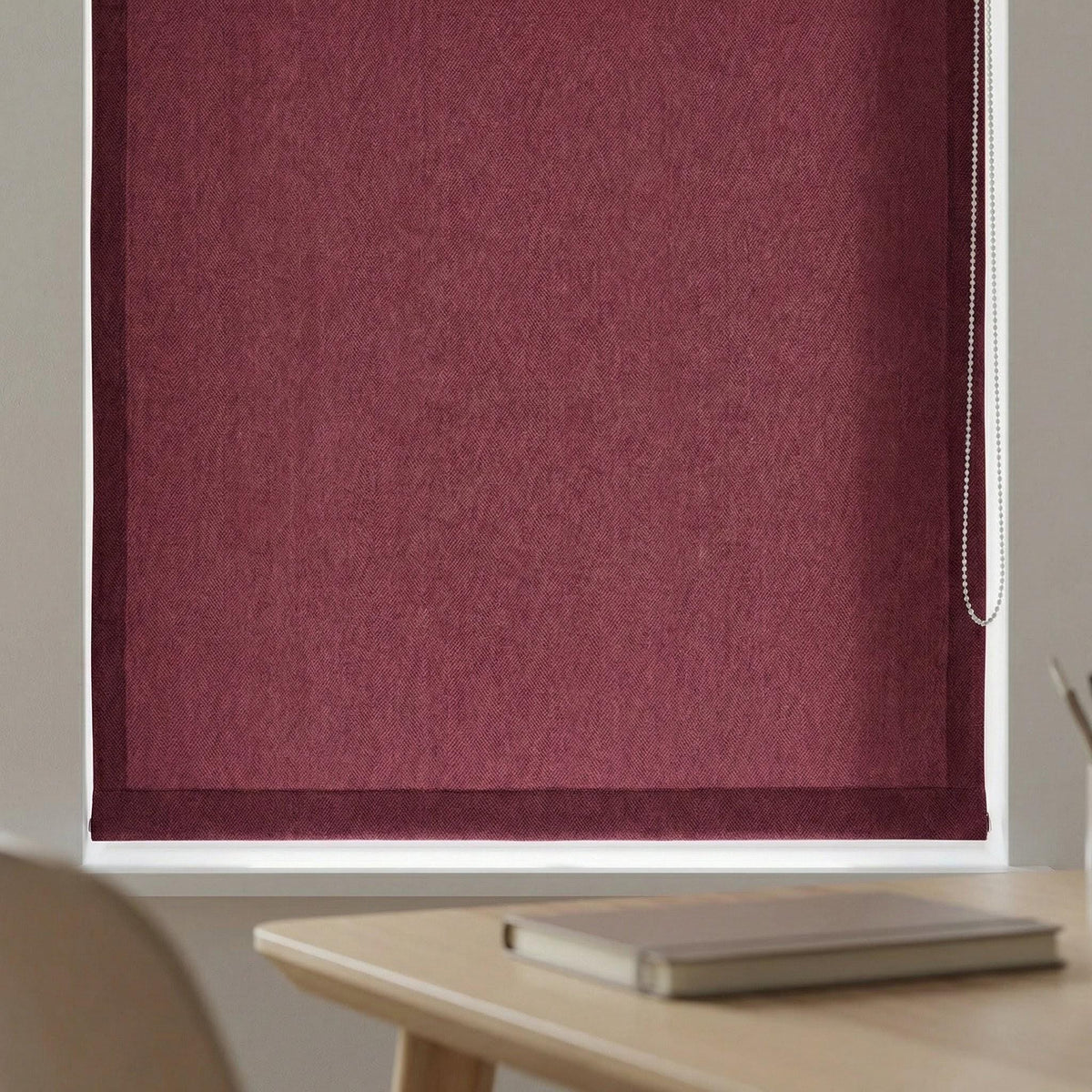 Burgundy Herringbone Linen Roman Shade, Custom Corded Window Blind, OEKO-TEX — image 8