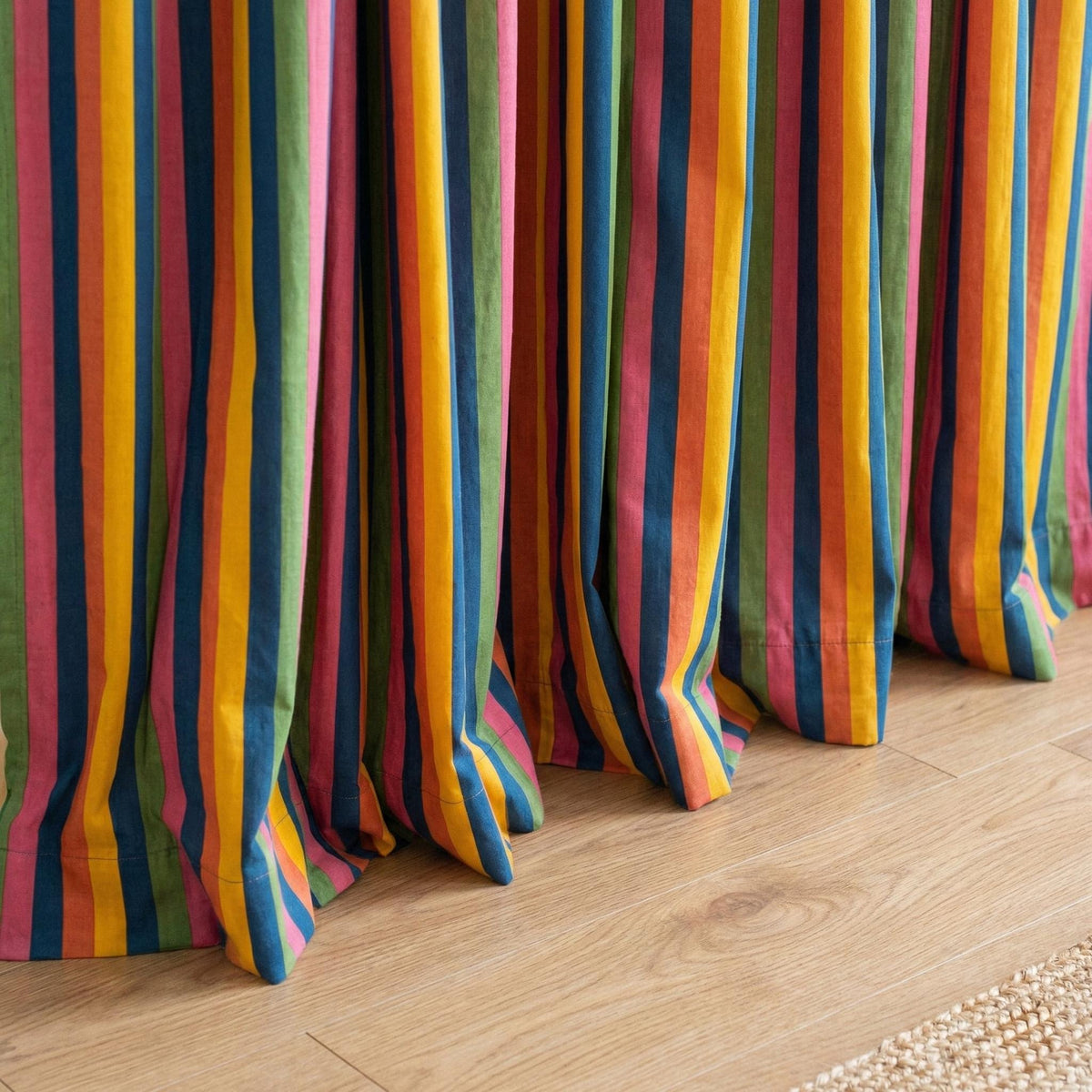 Rainbow Stripe Organic Cotton Curtains, Hand Block Print, Custom Size — image 7