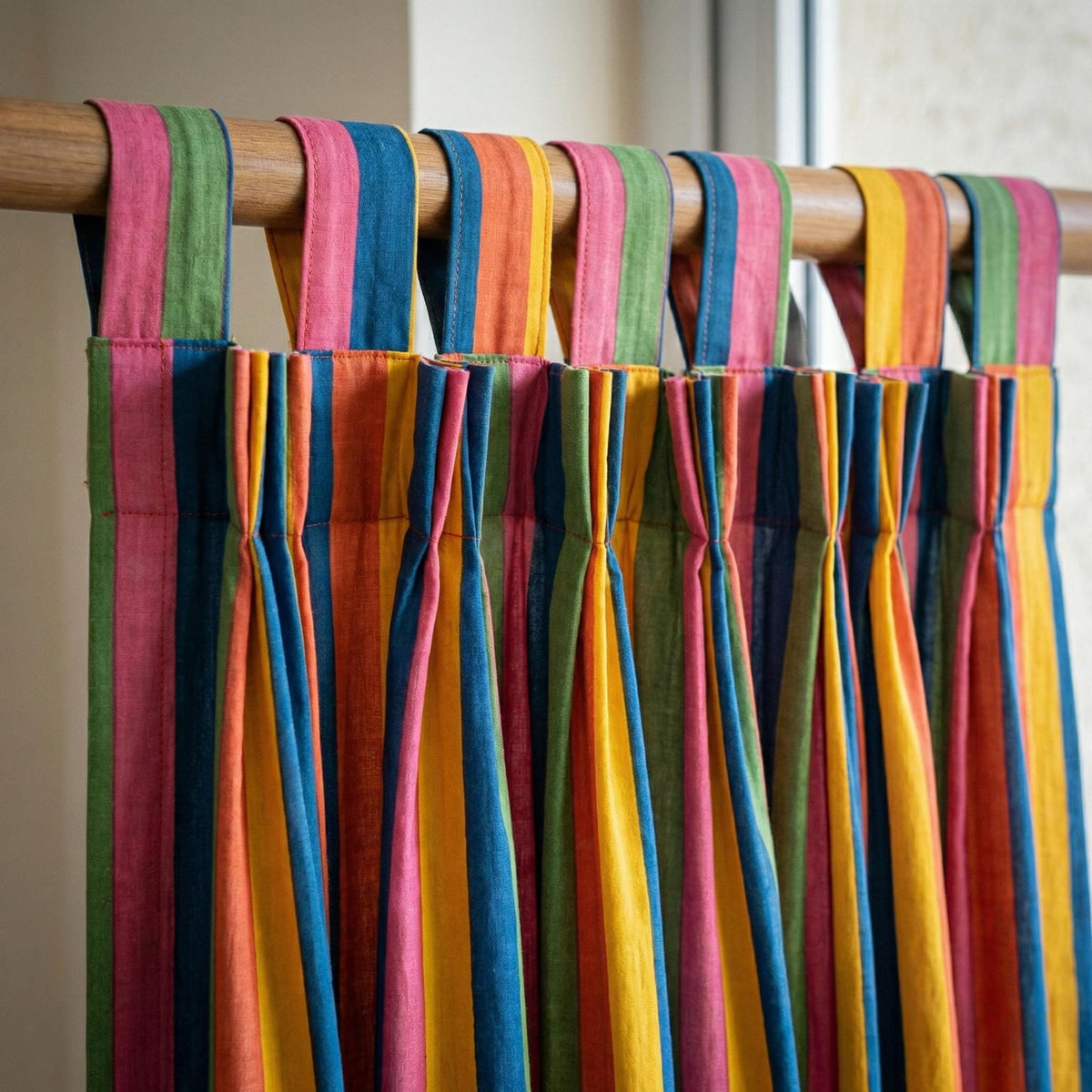Rainbow Stripe Organic Cotton Curtains, Hand Block Print, Custom Size — image 10