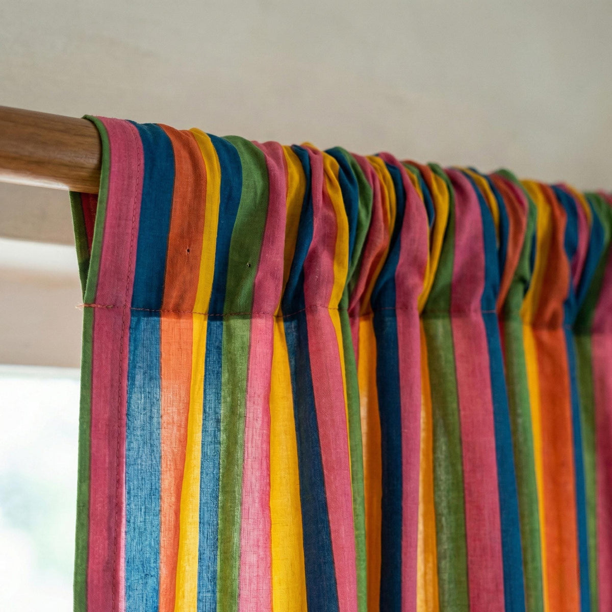 Rainbow Stripe Organic Cotton Curtains, Hand Block Print, Custom Size — image 4