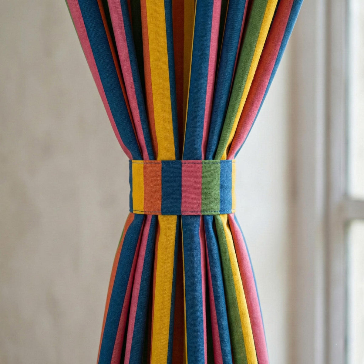 Rainbow Stripe Organic Cotton Curtains, Hand Block Print, Custom Size — image 3