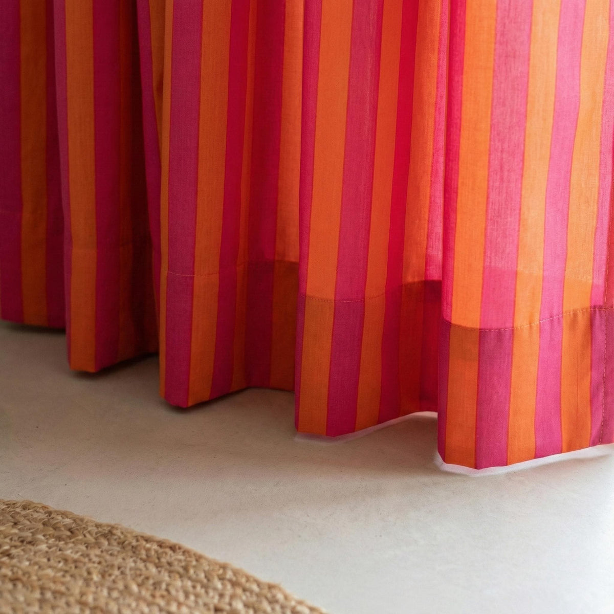 Pink Orange Striped Curtains, Hand Block Print, Organic Cotton Drapes — image 6