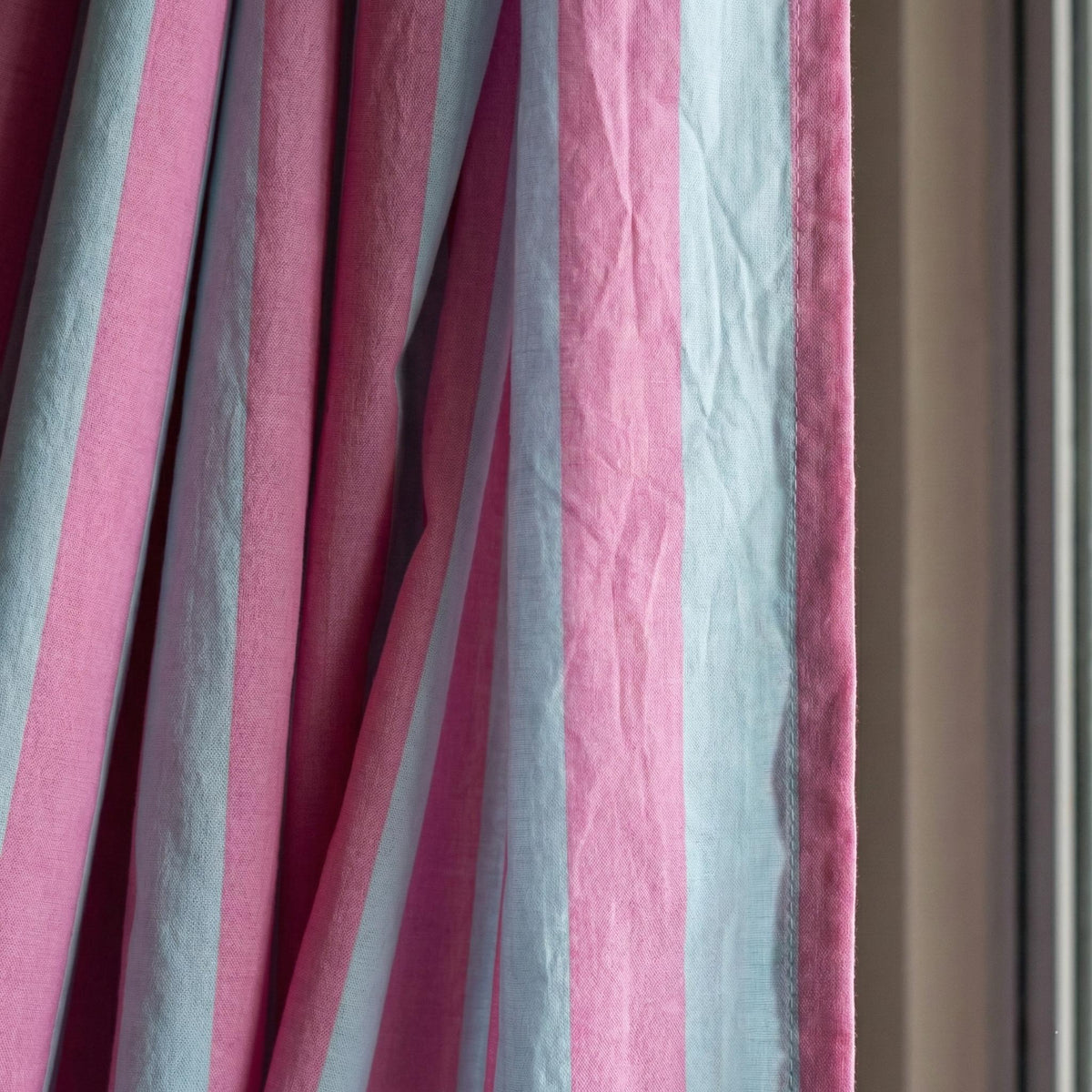 Hand Block Print Organic Cotton Curtains, Pink White Stripe, Custom Size — image 5