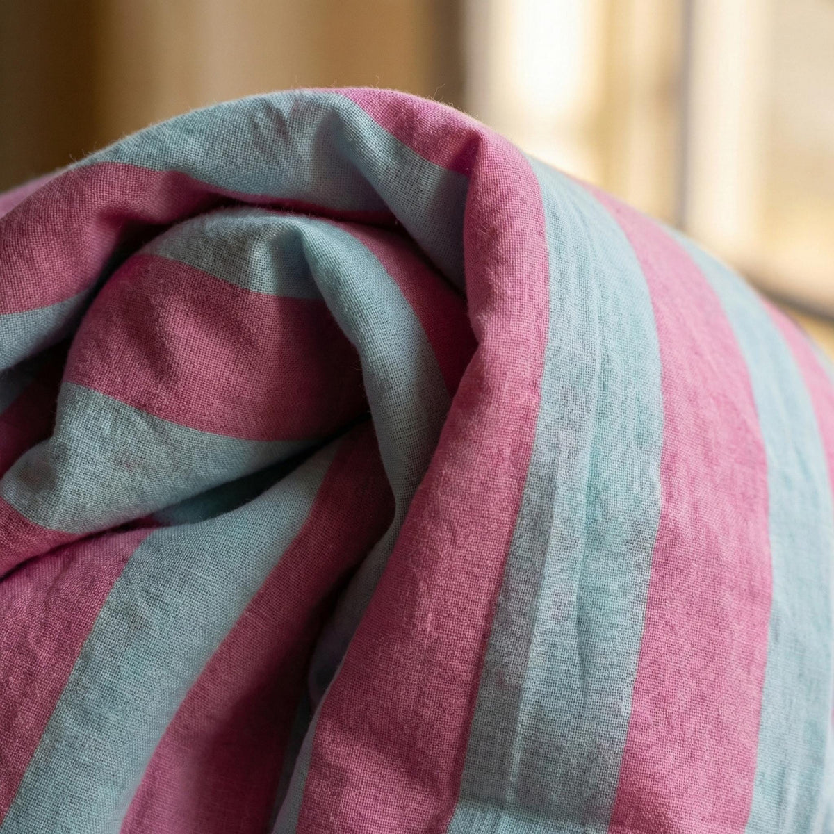 Hand Block Print Organic Cotton Curtains, Pink White Stripe, Custom Size — image 7