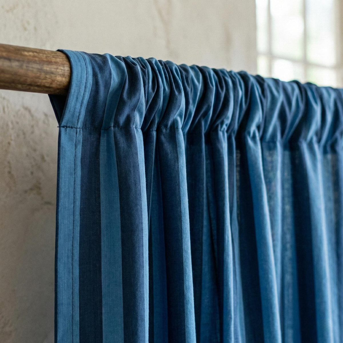 Blue Stripe Organic Cotton Curtains, Hand Block Print, Custom Size — image 4