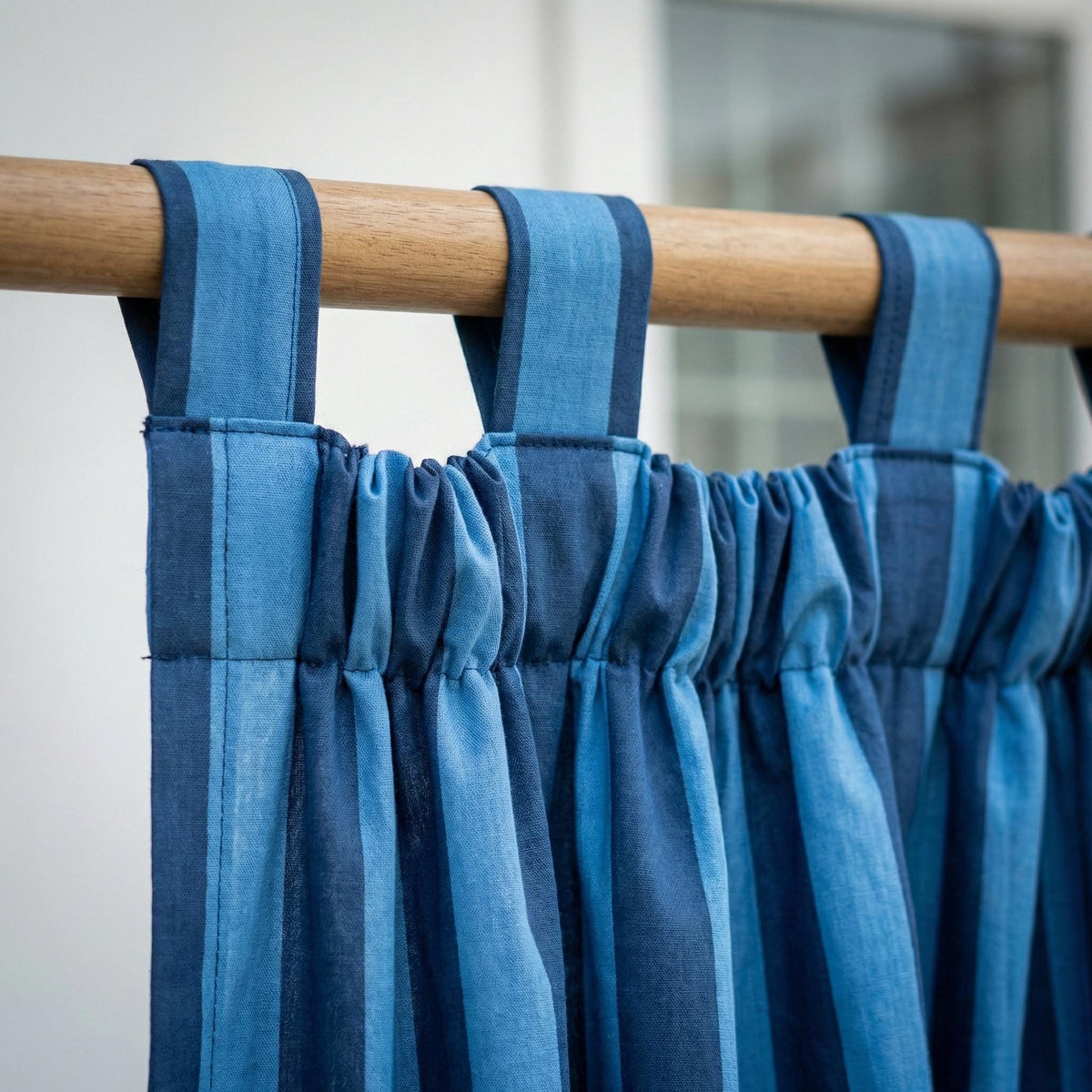 Blue Stripe Organic Cotton Curtains, Hand Block Print, Custom Size — image 10