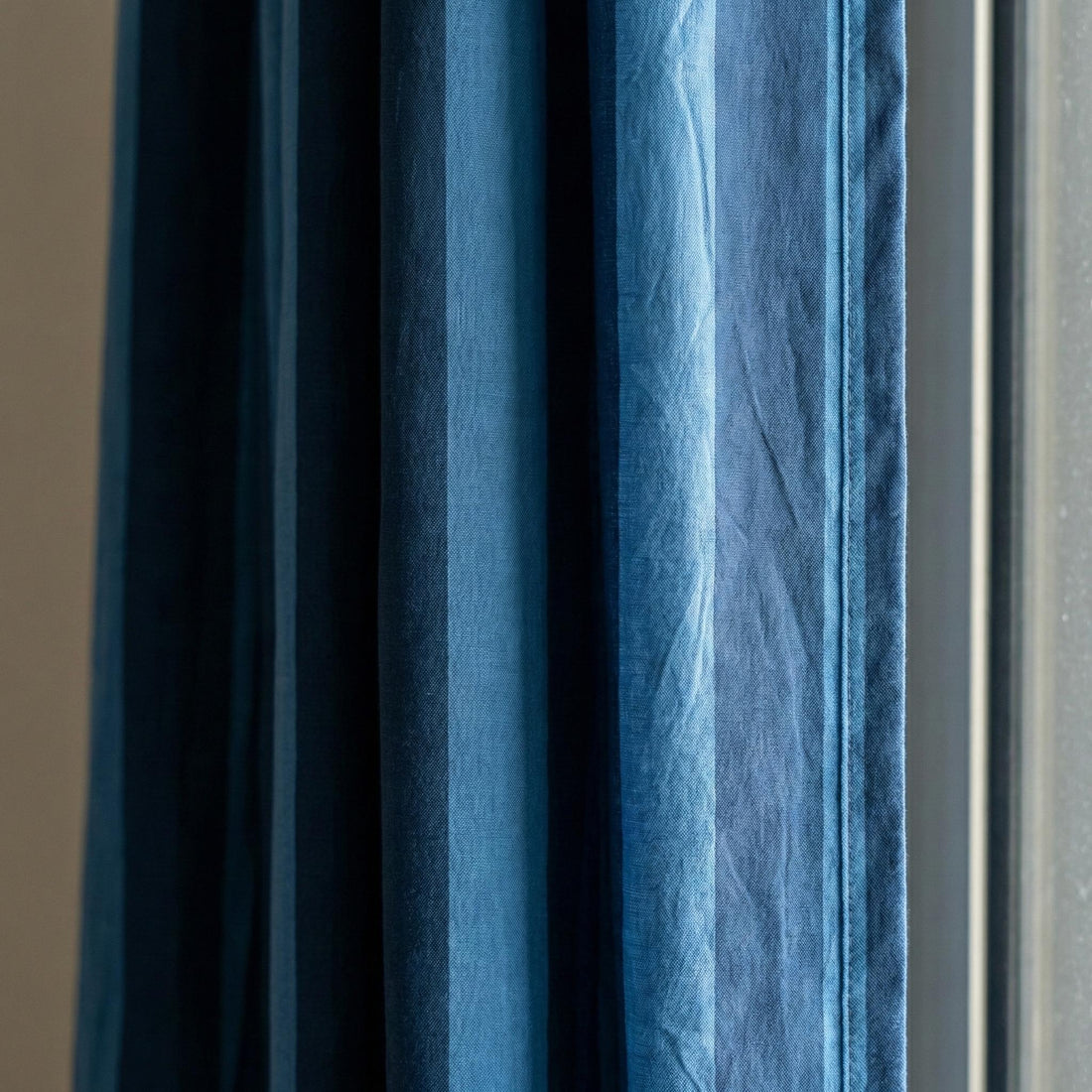 Blue Stripe Organic Cotton Curtains, Hand Block Print, Custom Size — image 1