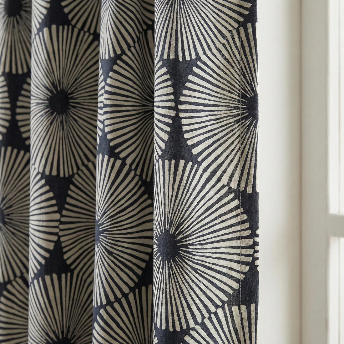 Black Sunburst Curtains, Organic Cotton Hand Block Print Drapes — image 1