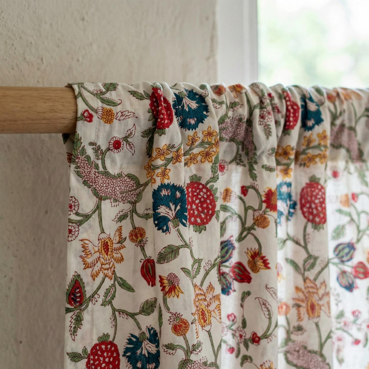 Hand Block Print Organic Cotton Curtains, Floral Vine, Semi Sheer — image 6