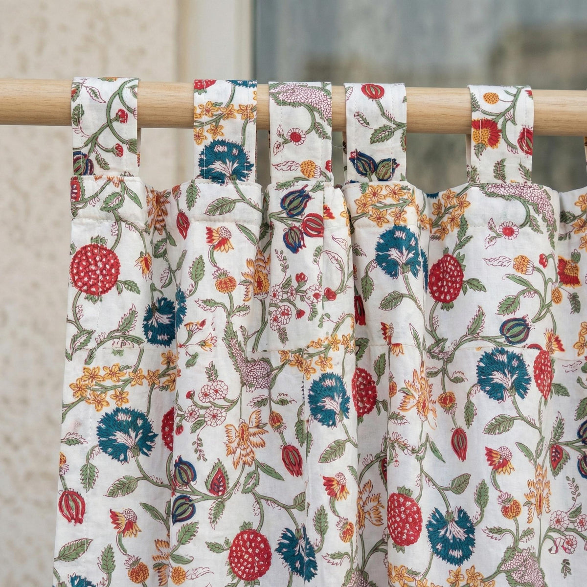Hand Block Print Organic Cotton Curtains, Floral Vine, Semi Sheer — image 10