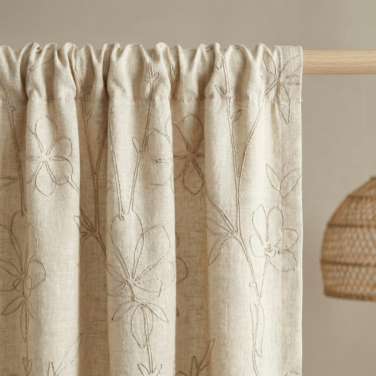 Beige Linen Curtains, Floral Embroidered, Custom Size, Unlined/Lined — image 7