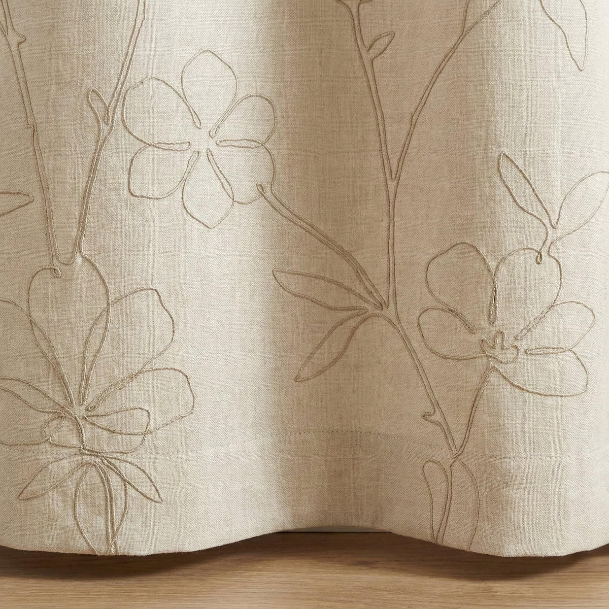 Beige Linen Curtains, Floral Embroidered, Custom Size, Unlined/Lined — image 6
