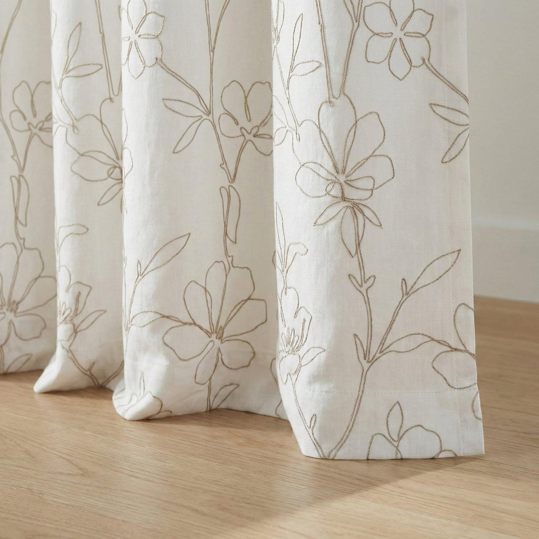 Embroidered Linen Curtain, Floral Outline Stitch, Custom Size — image 1