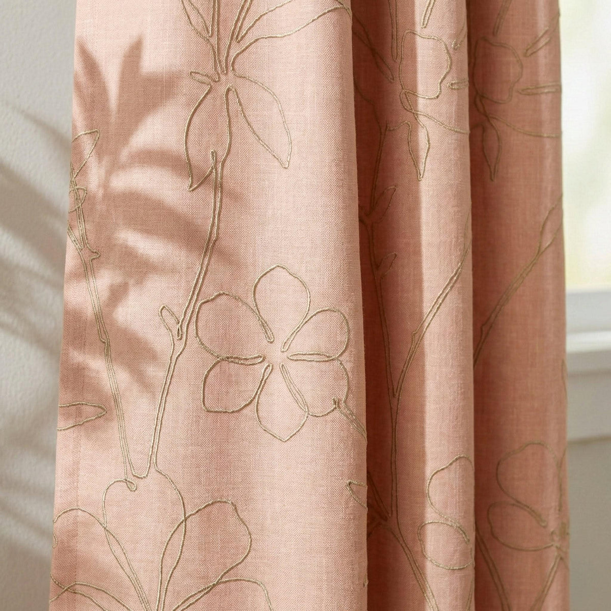 Embroidered Linen Curtains, Dusty Blush Pink, Minimal Floral — image 9