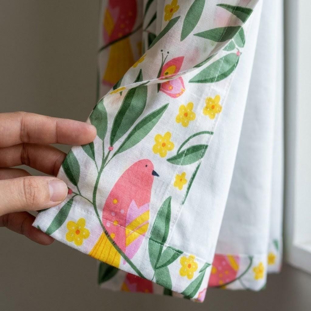 Organic Cotton Bird Floral Curtains, Hand Block Print Drapes, Nursery Boho — image 9