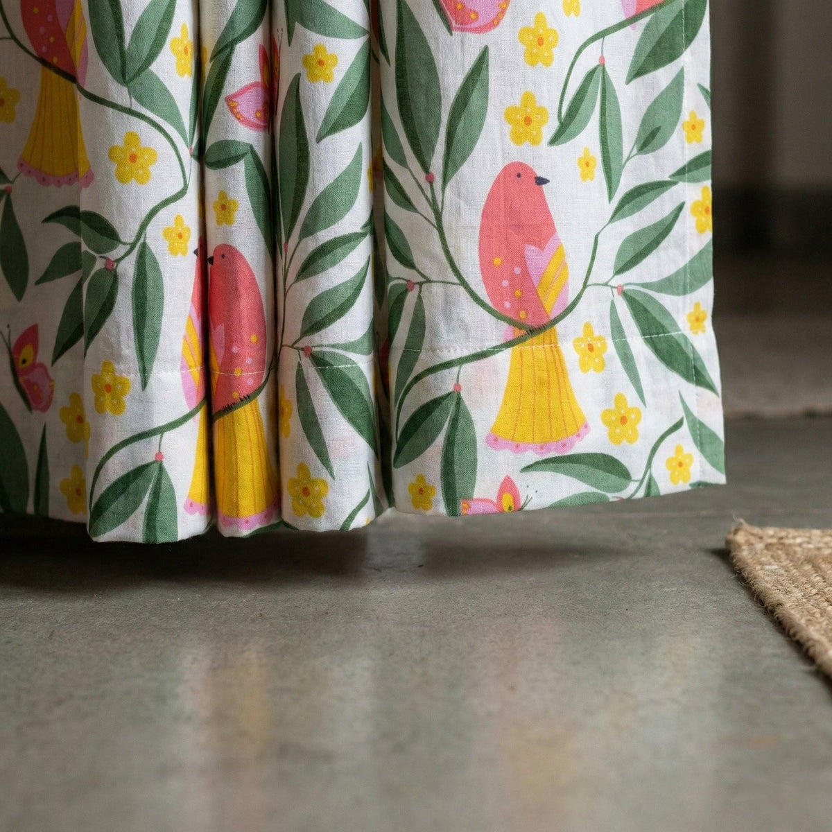 Organic Cotton Bird Floral Curtains, Hand Block Print Drapes, Nursery Boho — image 4