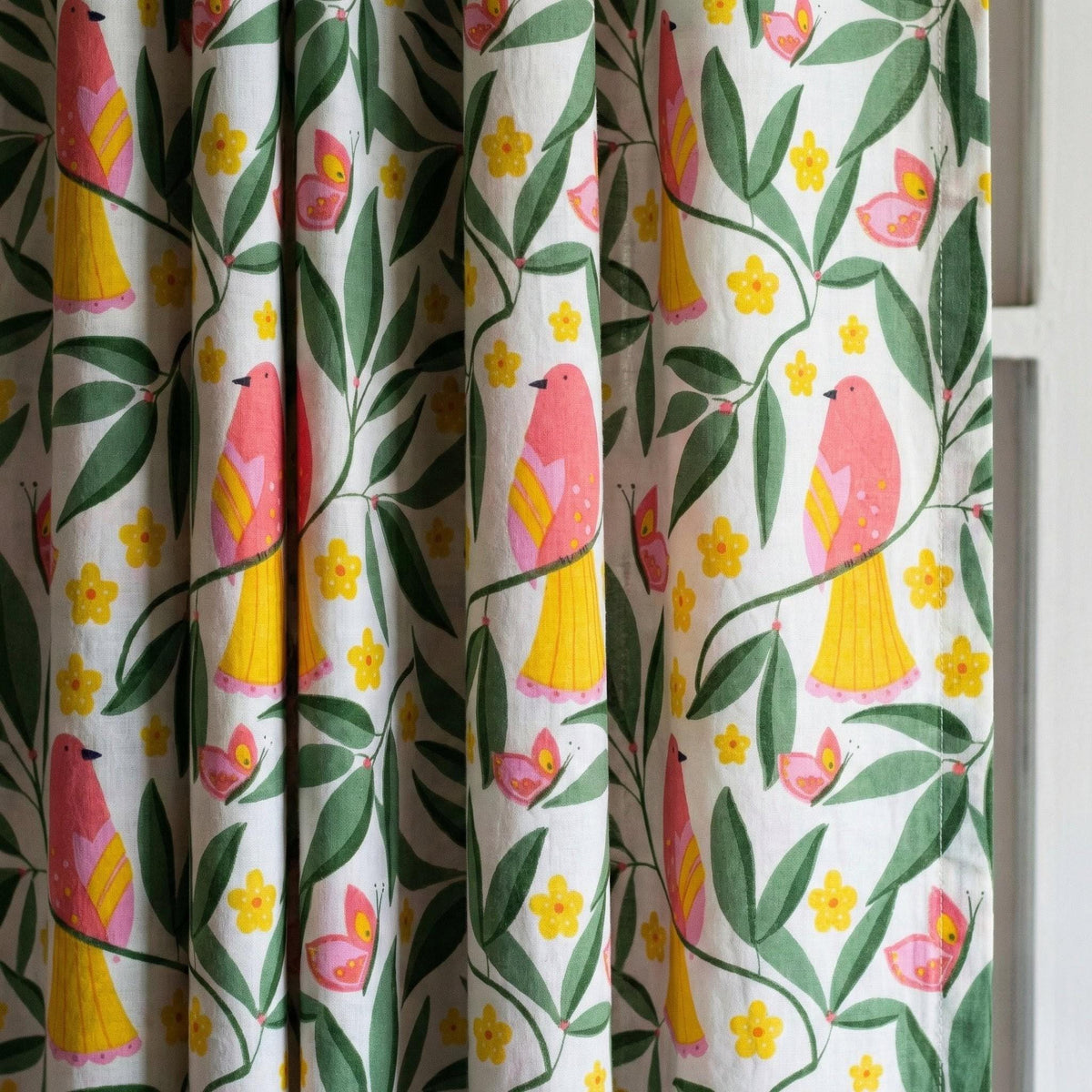 Organic Cotton Bird Floral Curtains, Hand Block Print Drapes, Nursery Boho — image 6