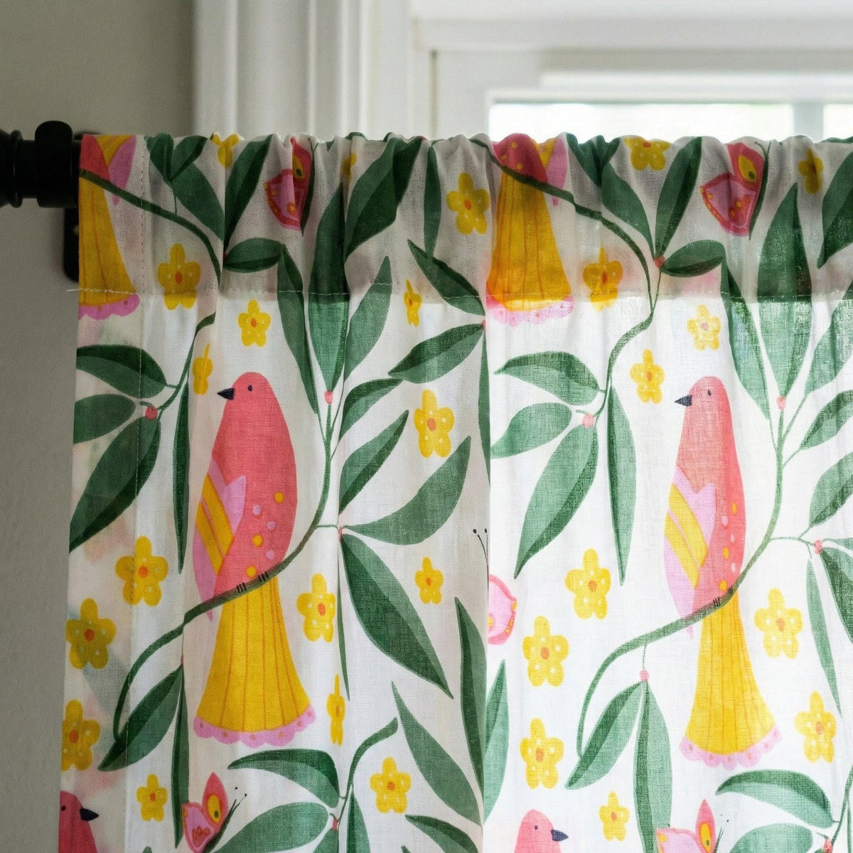 Organic Cotton Bird Floral Curtains, Hand Block Print Drapes, Nursery Boho — image 7