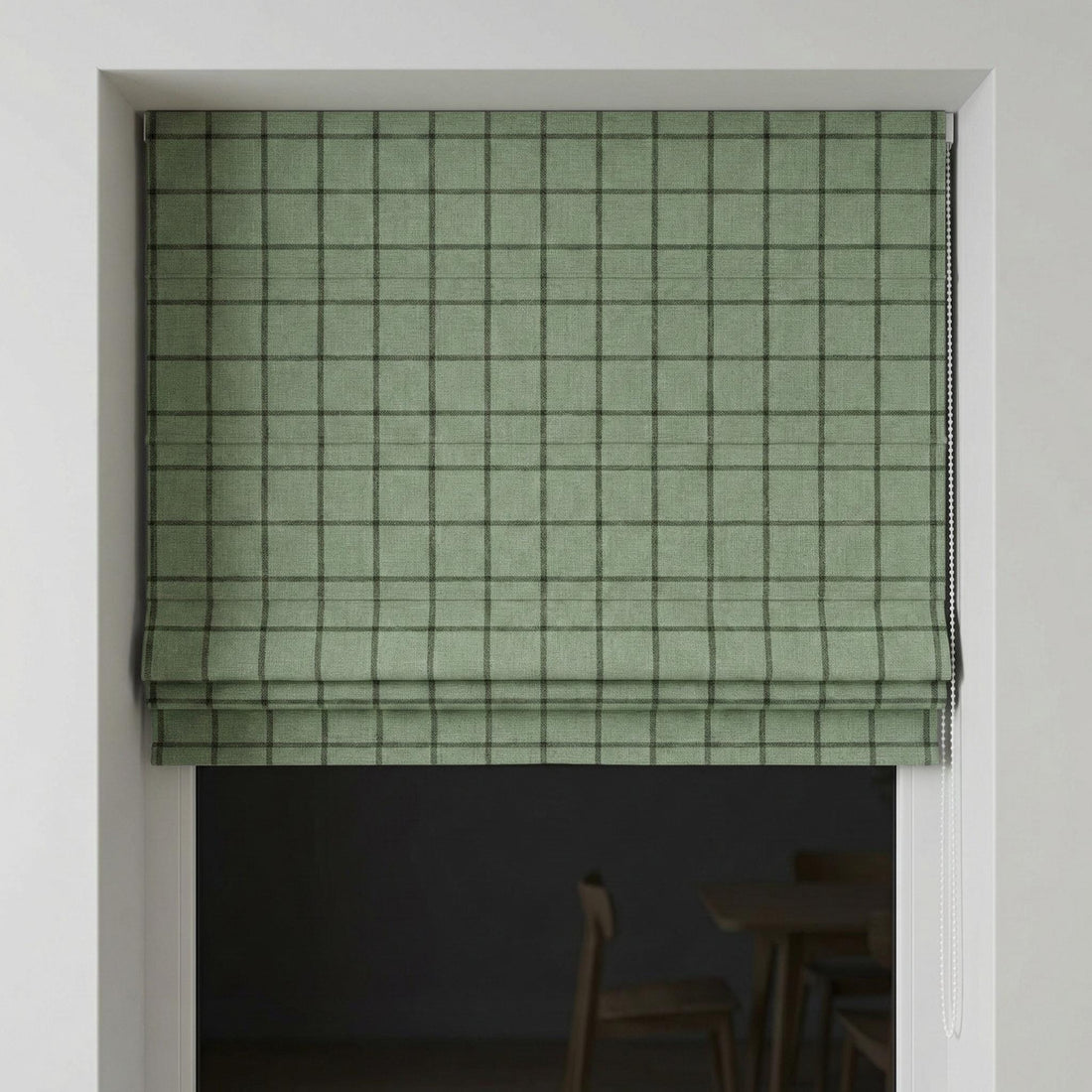 Sage Green Plaid Linen Roman Shade, Custom Corded Window Blind, Light Filtering or Blackout — image 1