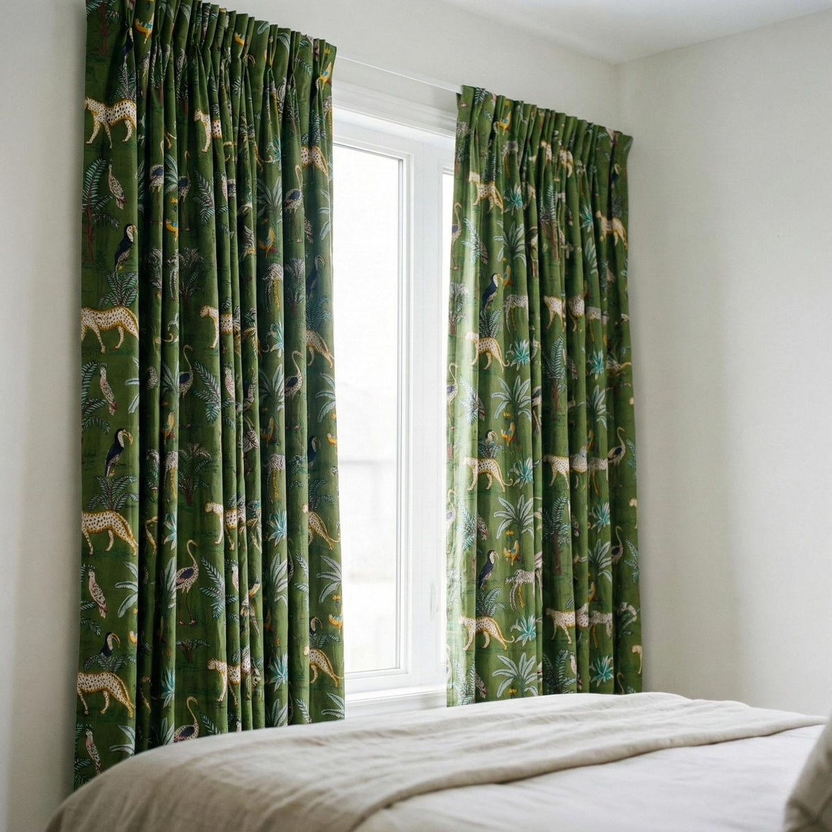 Olive Green Safari Curtains, Organic Cotton Block Print Drapes, Boho Decor — image 7