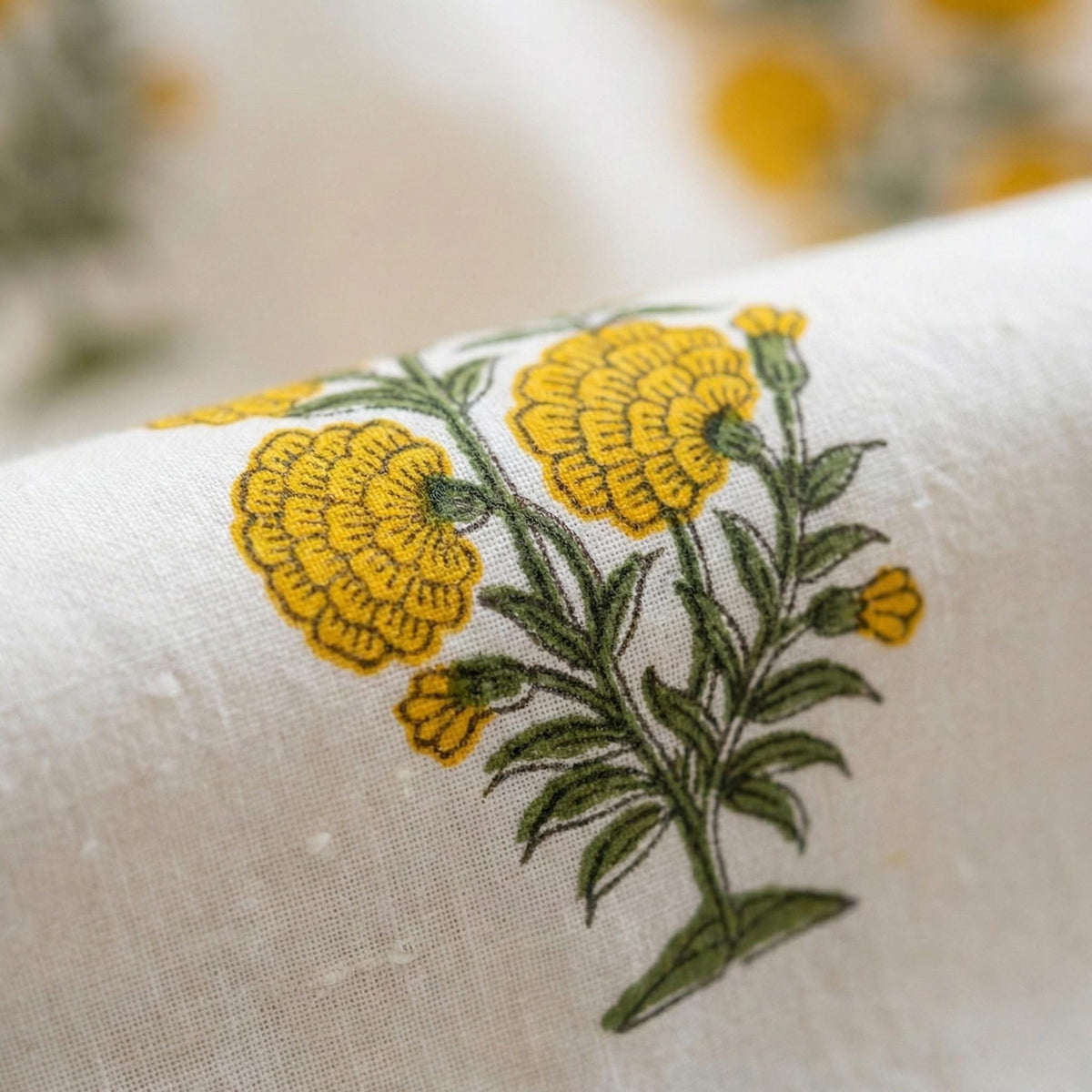 Organic Cotton Curtains, Yellow Marigold Floral Block Print, Custom Drapes — image 2
