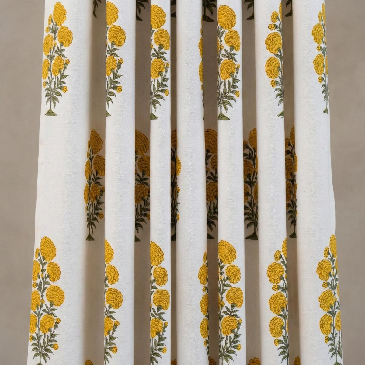 Organic Cotton Curtains, Yellow Marigold Floral Block Print, Custom Drapes — image 7