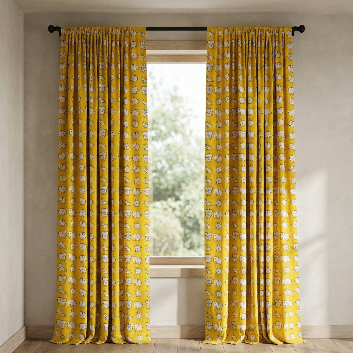 Organic Cotton Elephant Curtains, Mustard Yellow Nursery Decor — image 5