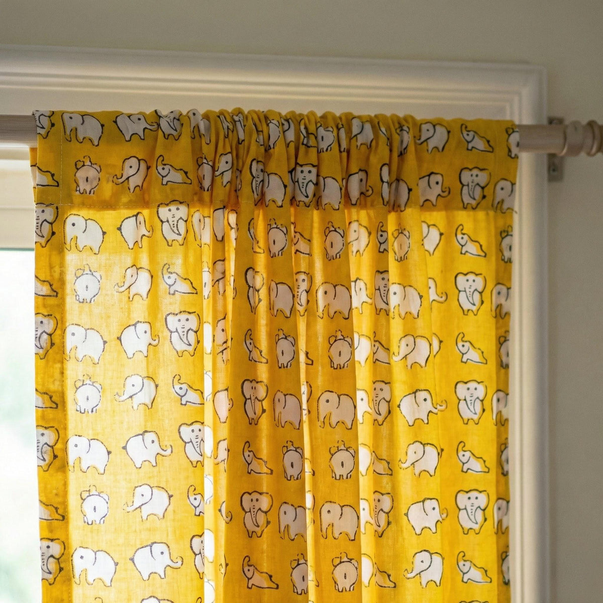Organic Cotton Elephant Curtains, Mustard Yellow Nursery Decor — image 6