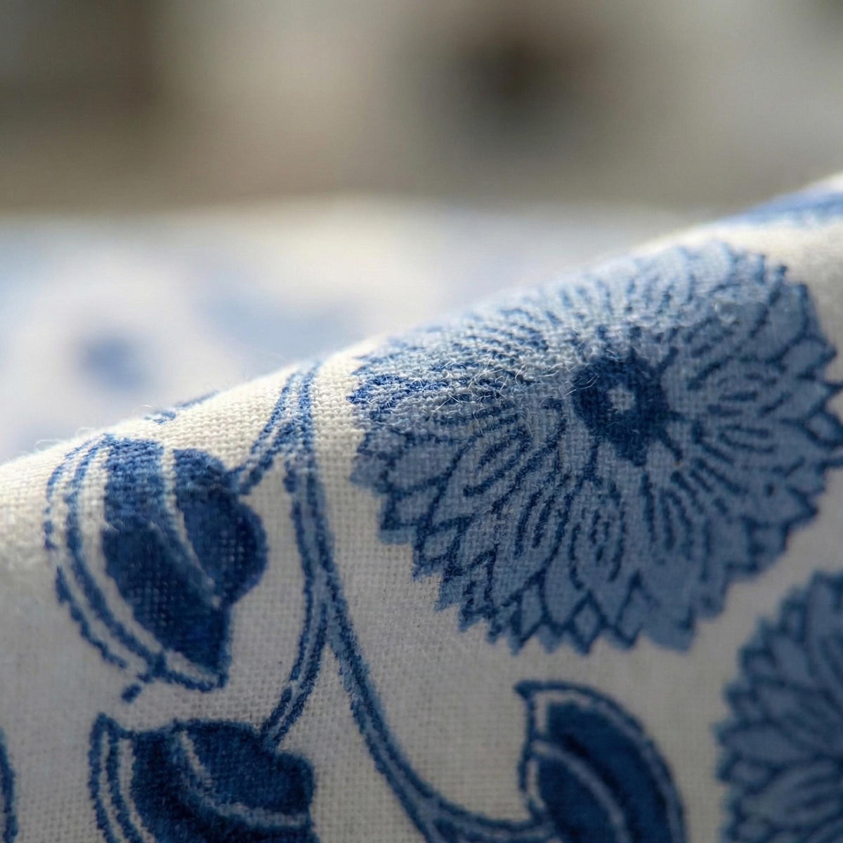 Blue Floral Block Print Curtains, Organic Cotton Drapes, Lined Options — image 4