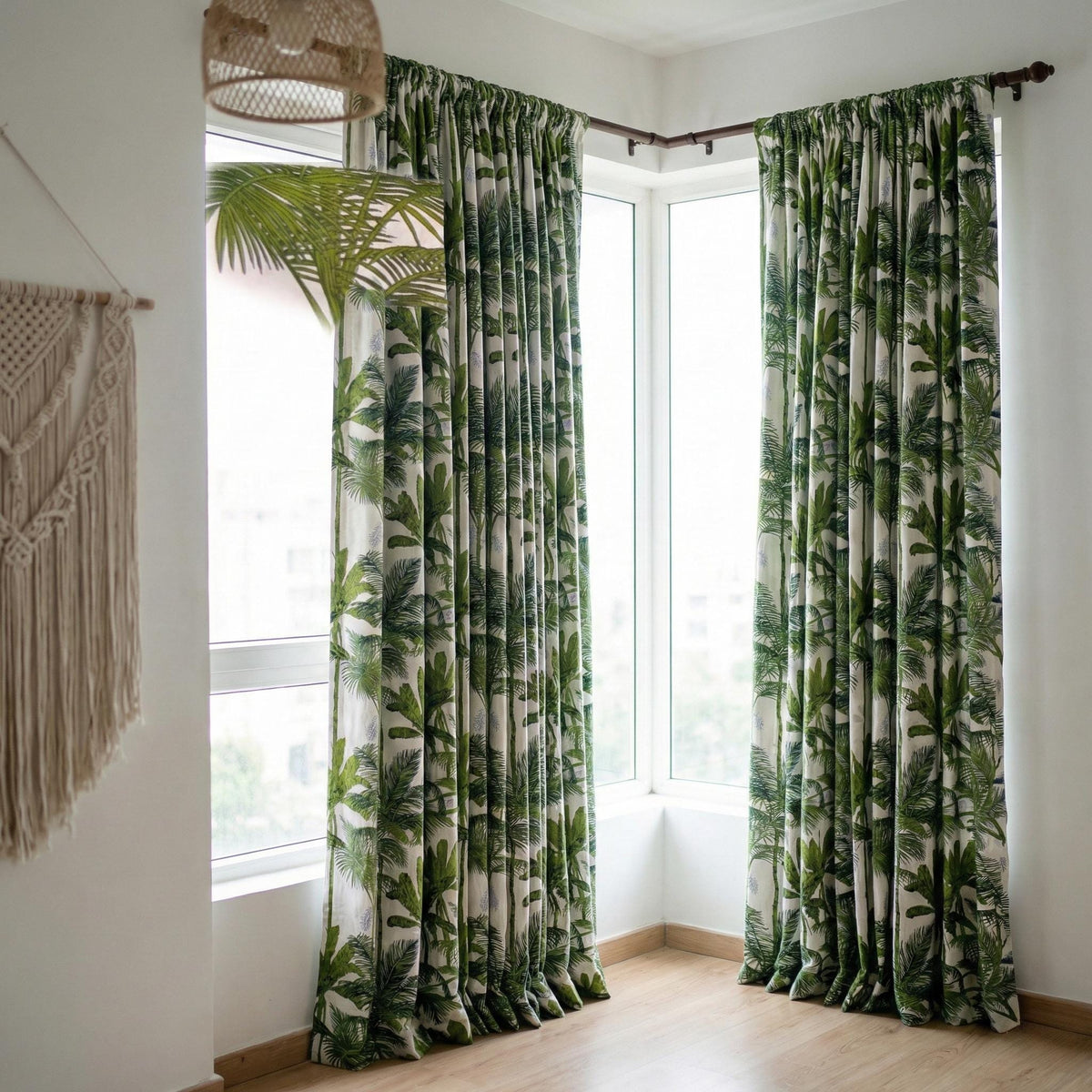 Green Palm Tree Curtains, Organic Cotton Botanical Print, Custom Size — image 7