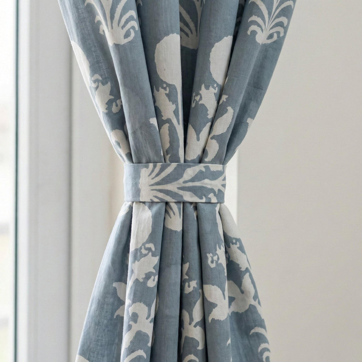 Dusty Blue Floral Curtains, Organic Cotton Block Print Drapes, Custom Size — image 5