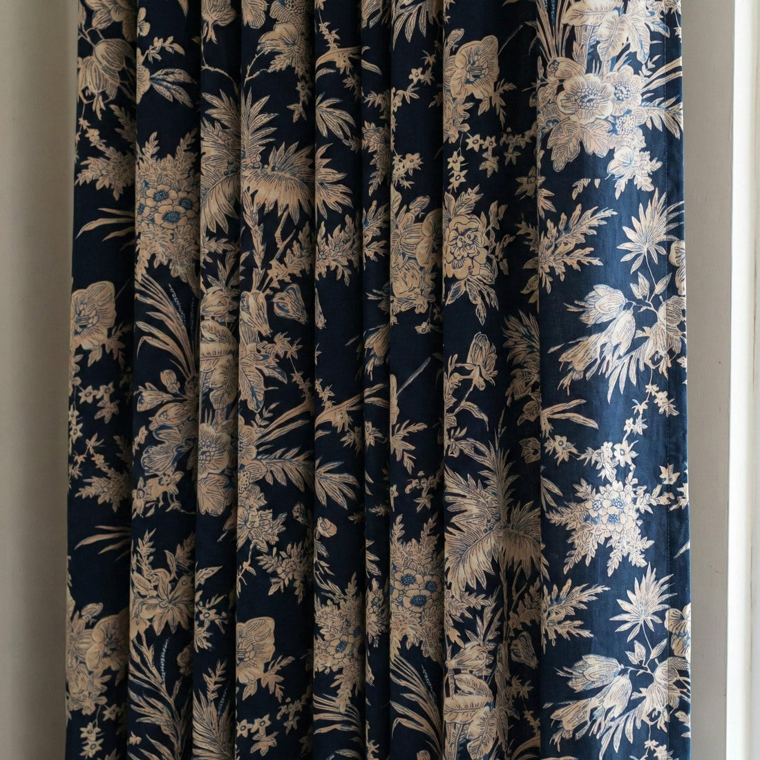Black Floral Curtains, Organic Cotton Block Print Drapes, Custom Size — image 1