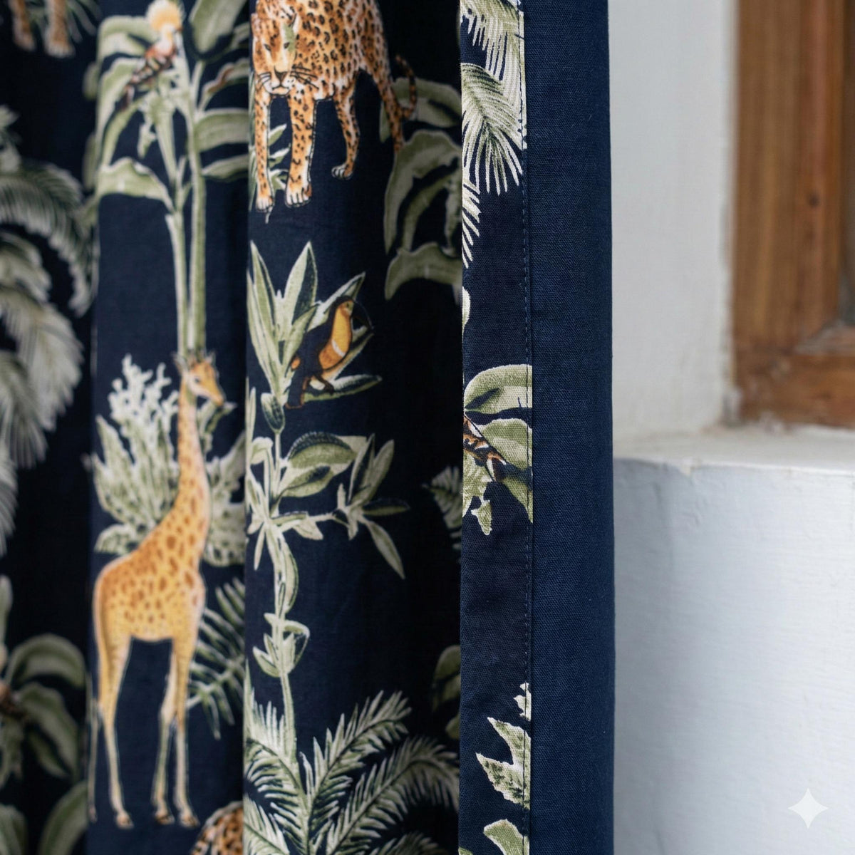 Black Jungle Safari Curtains, Leopard Giraffe Print, Organic Cotton Drapes — image 3