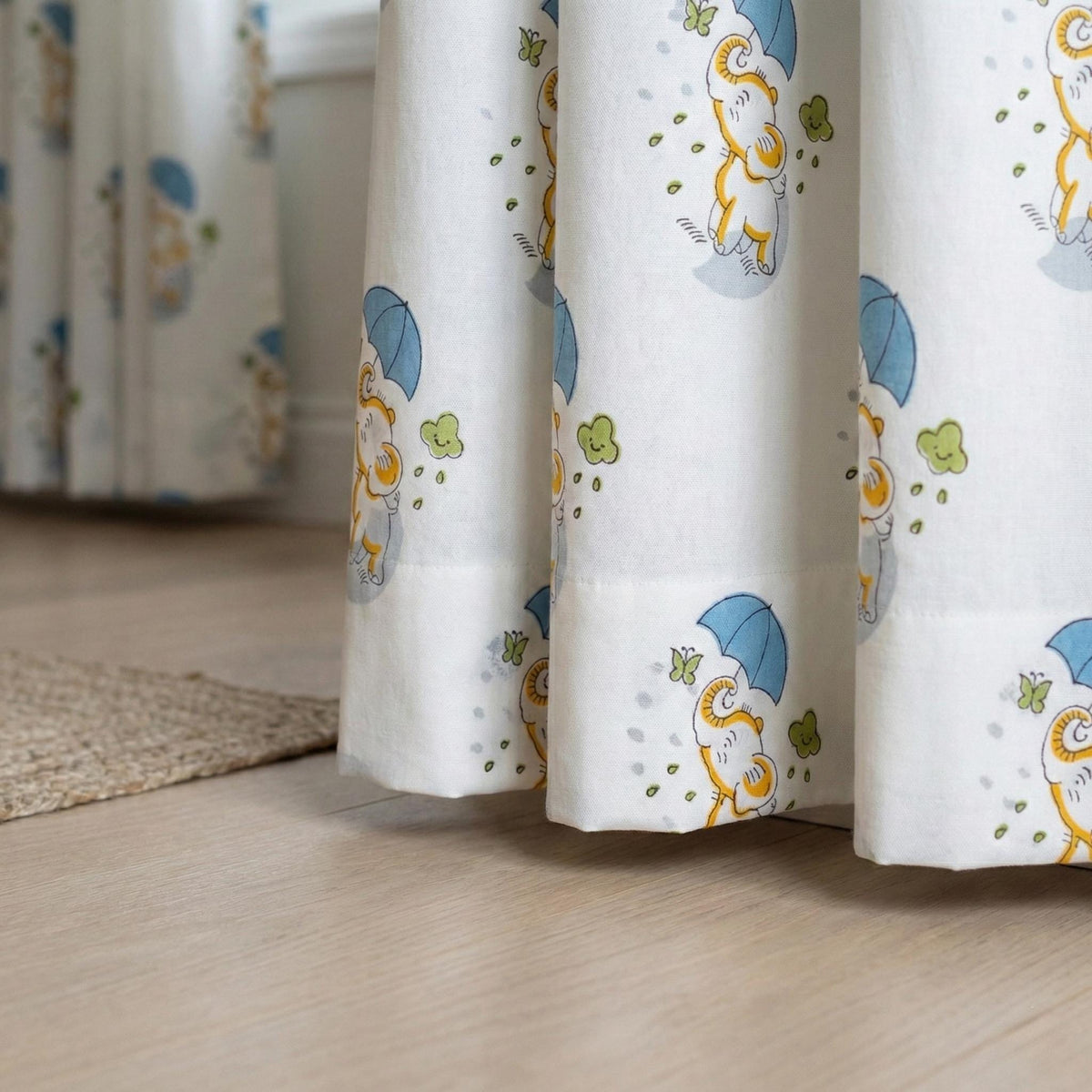 Hand Block Print Organic Cotton Nursery Curtains, Elephant & Umbrella — image 4