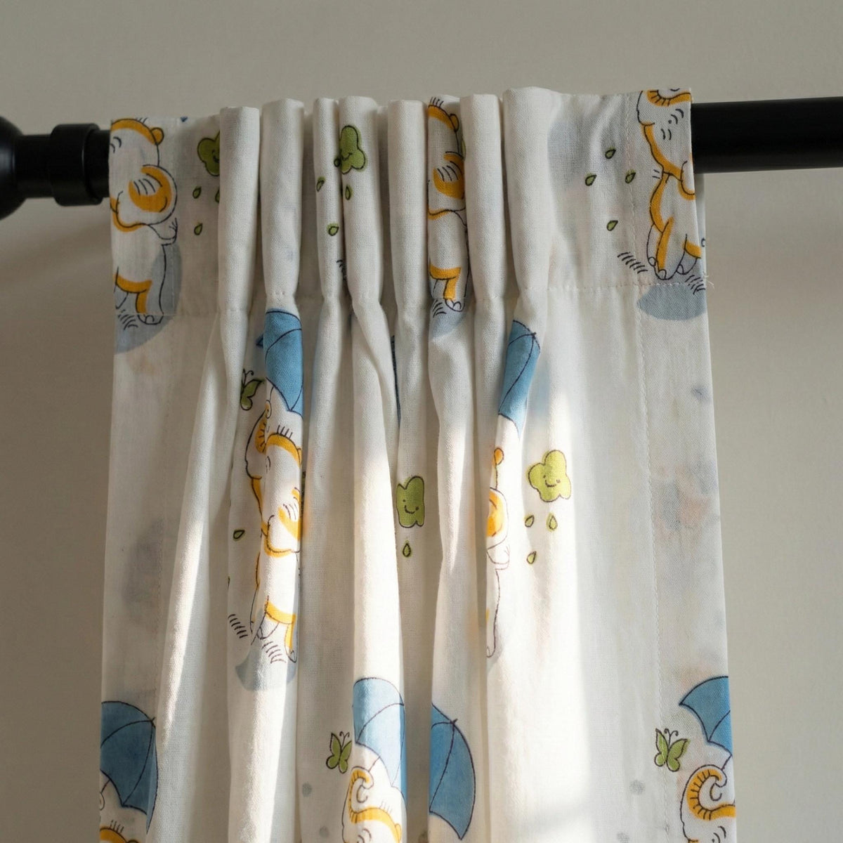 Hand Block Print Organic Cotton Nursery Curtains, Elephant & Umbrella — image 6